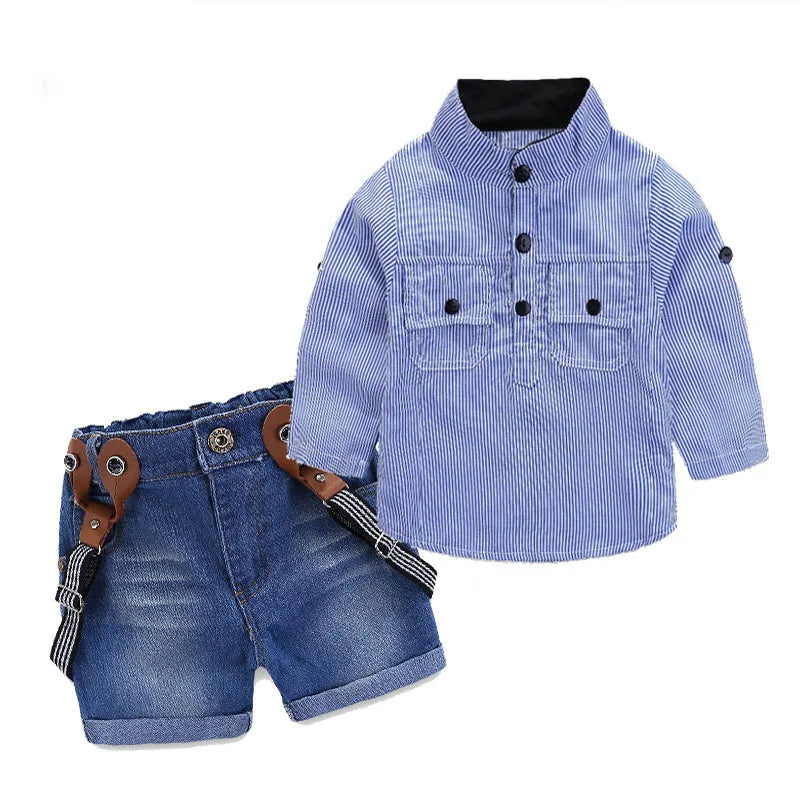 Boys Shirt & Suspender Shorts Set