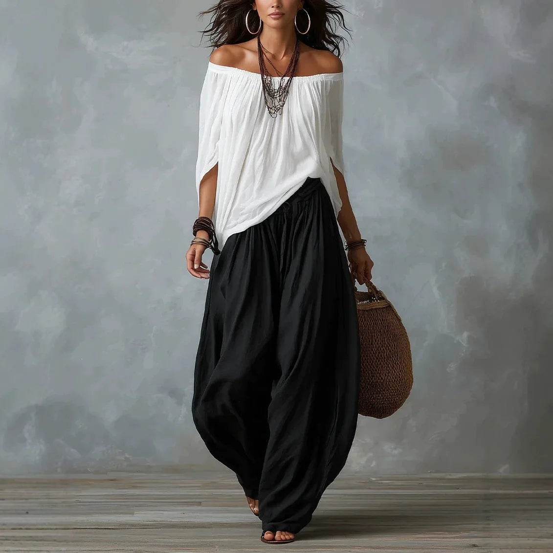 Boho Off-Shoulder Top & Pants Set