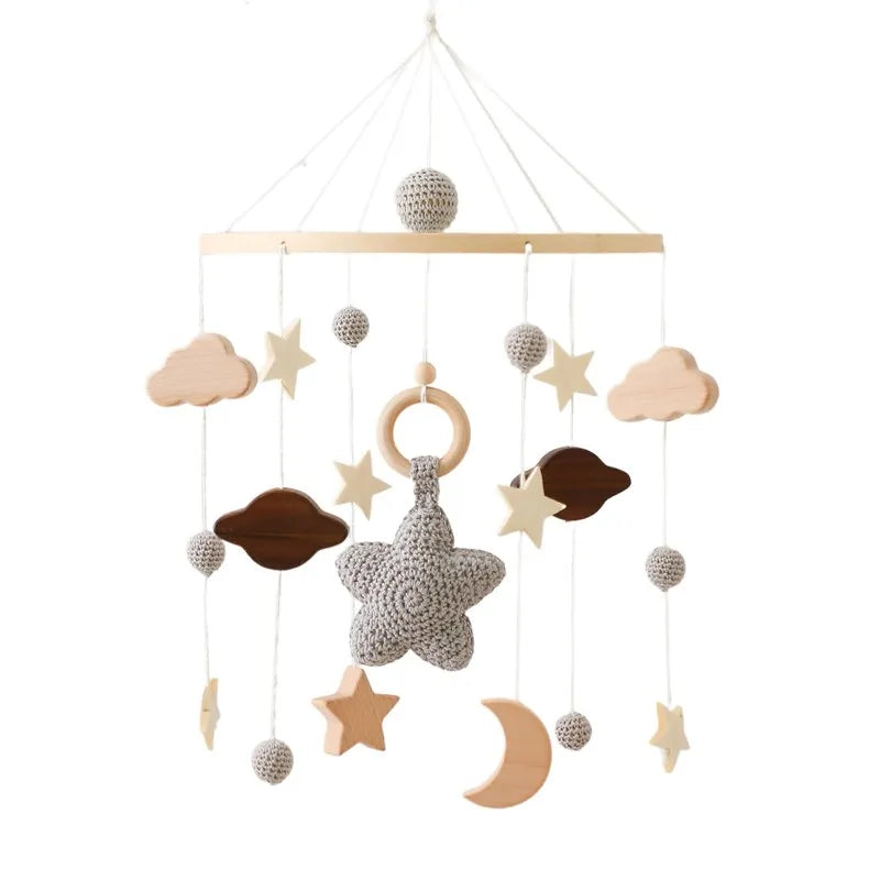 ⭐ Wooden Crochet Stars Baby Crib Mobile
