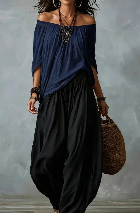 Boho Off-Shoulder Top & Pants Set