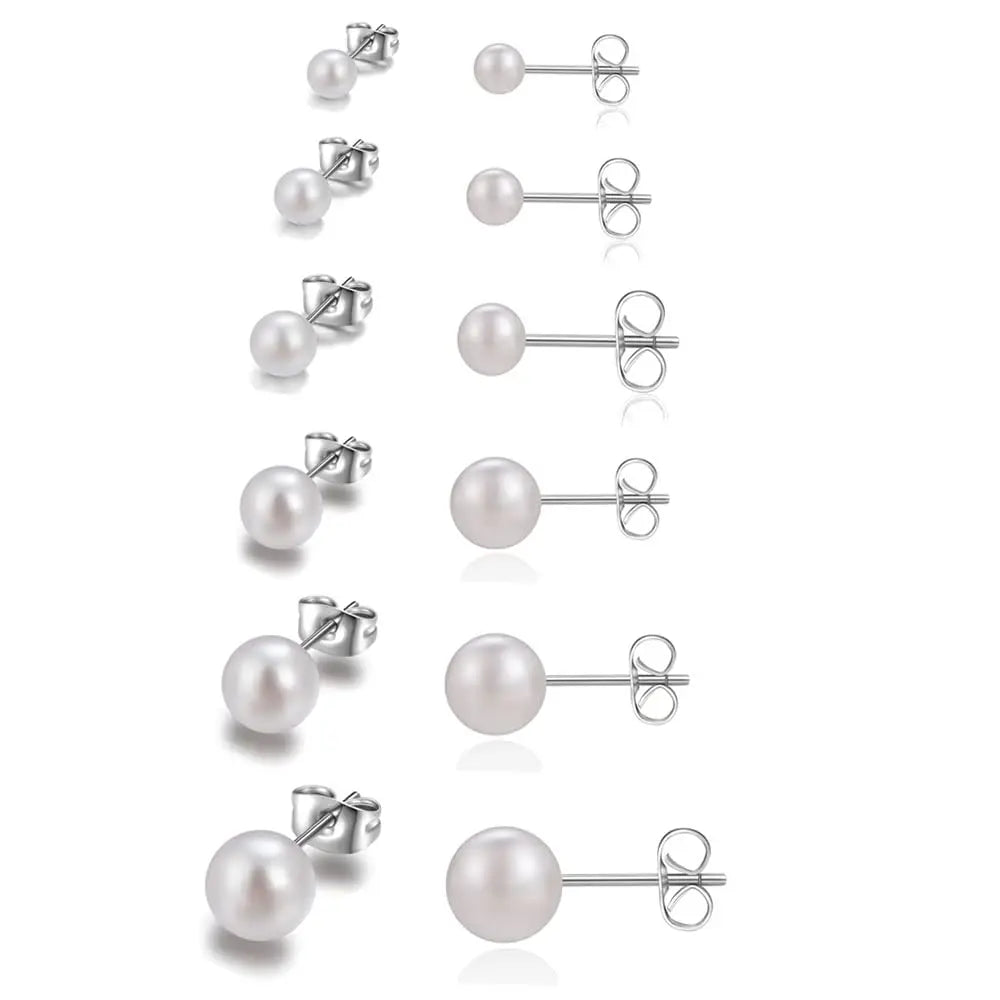 Titanium Steel Pearl Studs (3–8 mm)