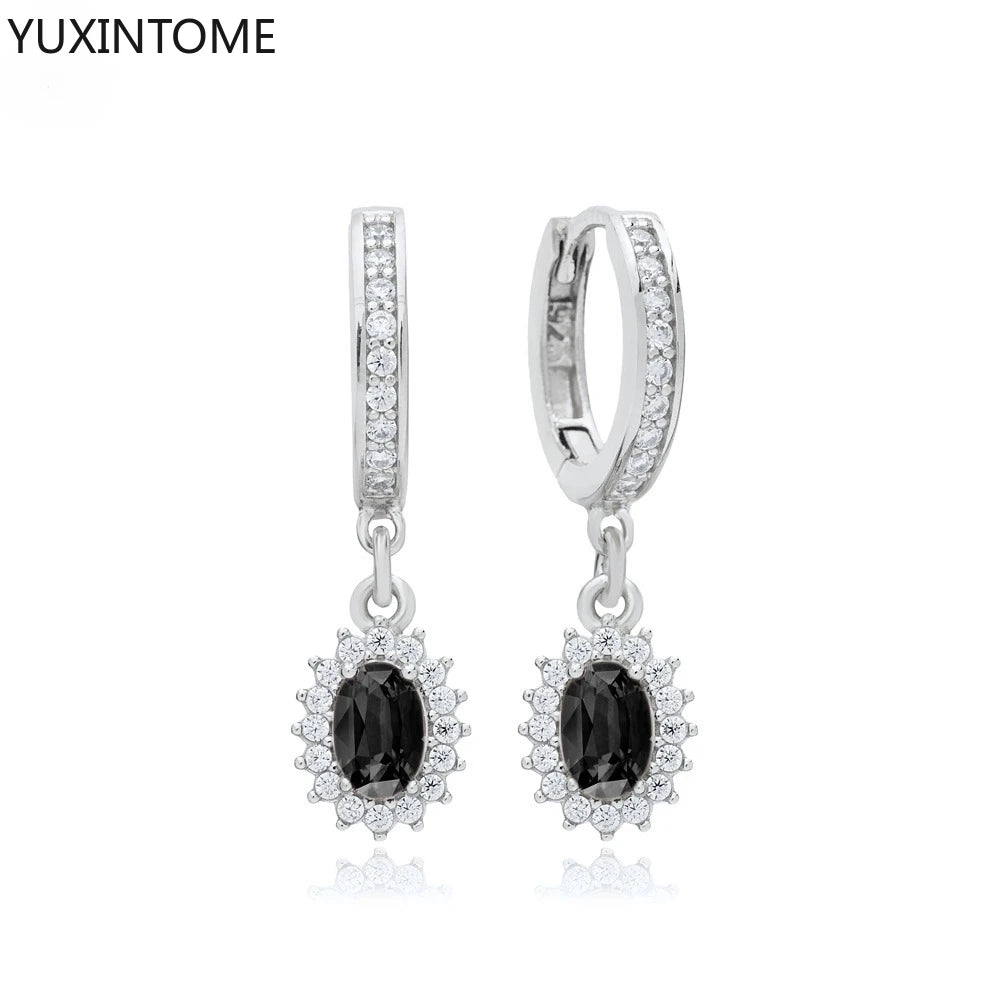 925 Silver Black Zircon Charm Hoops