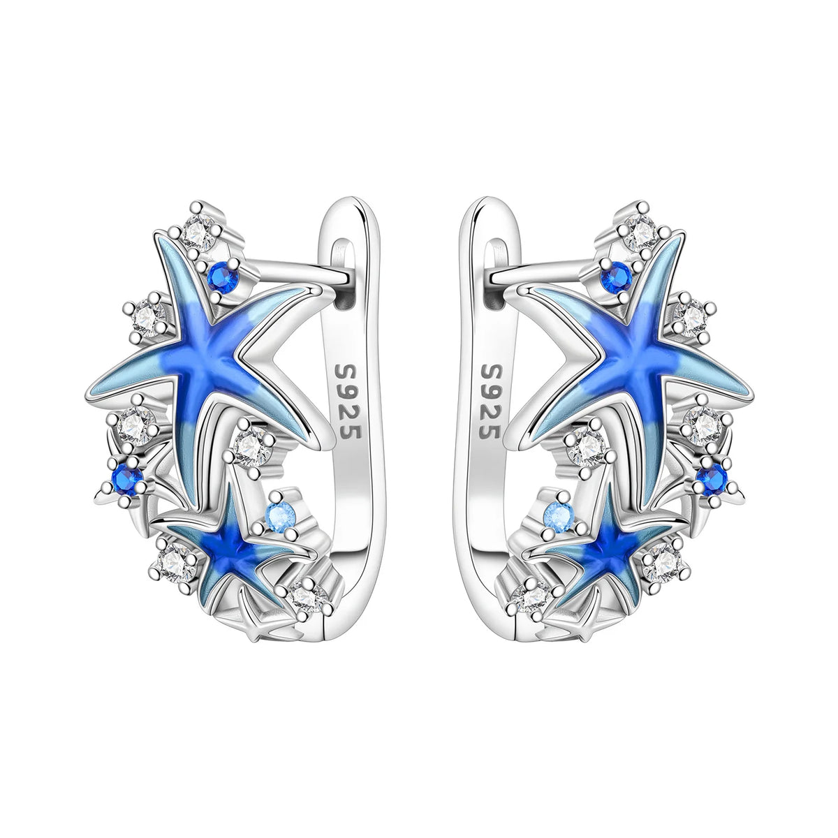 925 Silver Blue Star River Hoop Earrings