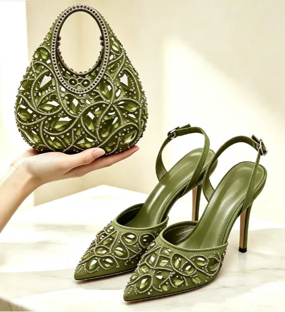 Burgundy Rhinestone Heels & Clutch Set
