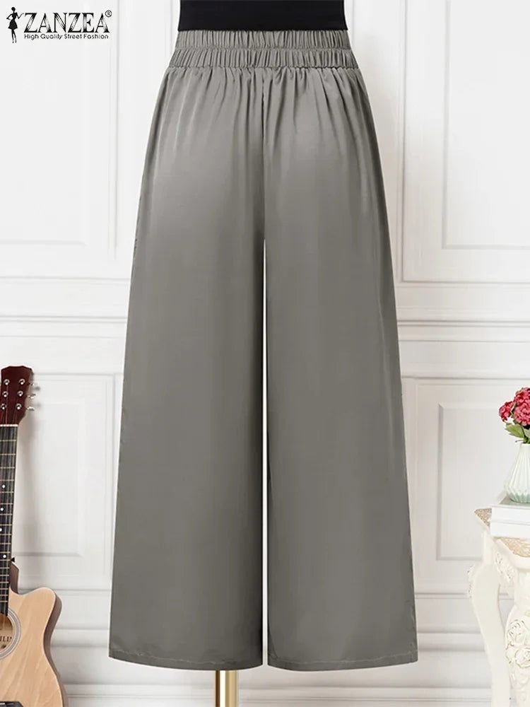 Satin High Waist Wide-Leg Trousers
