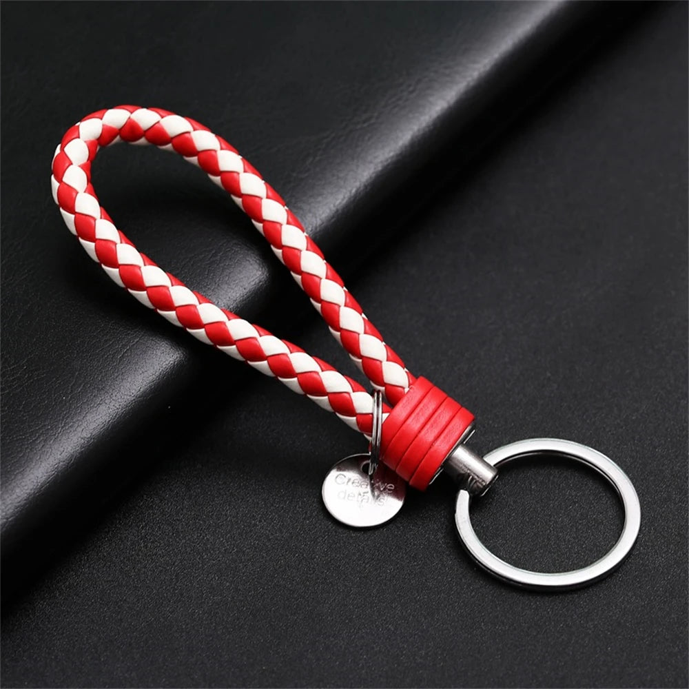 Braided Leather Rope Keychain