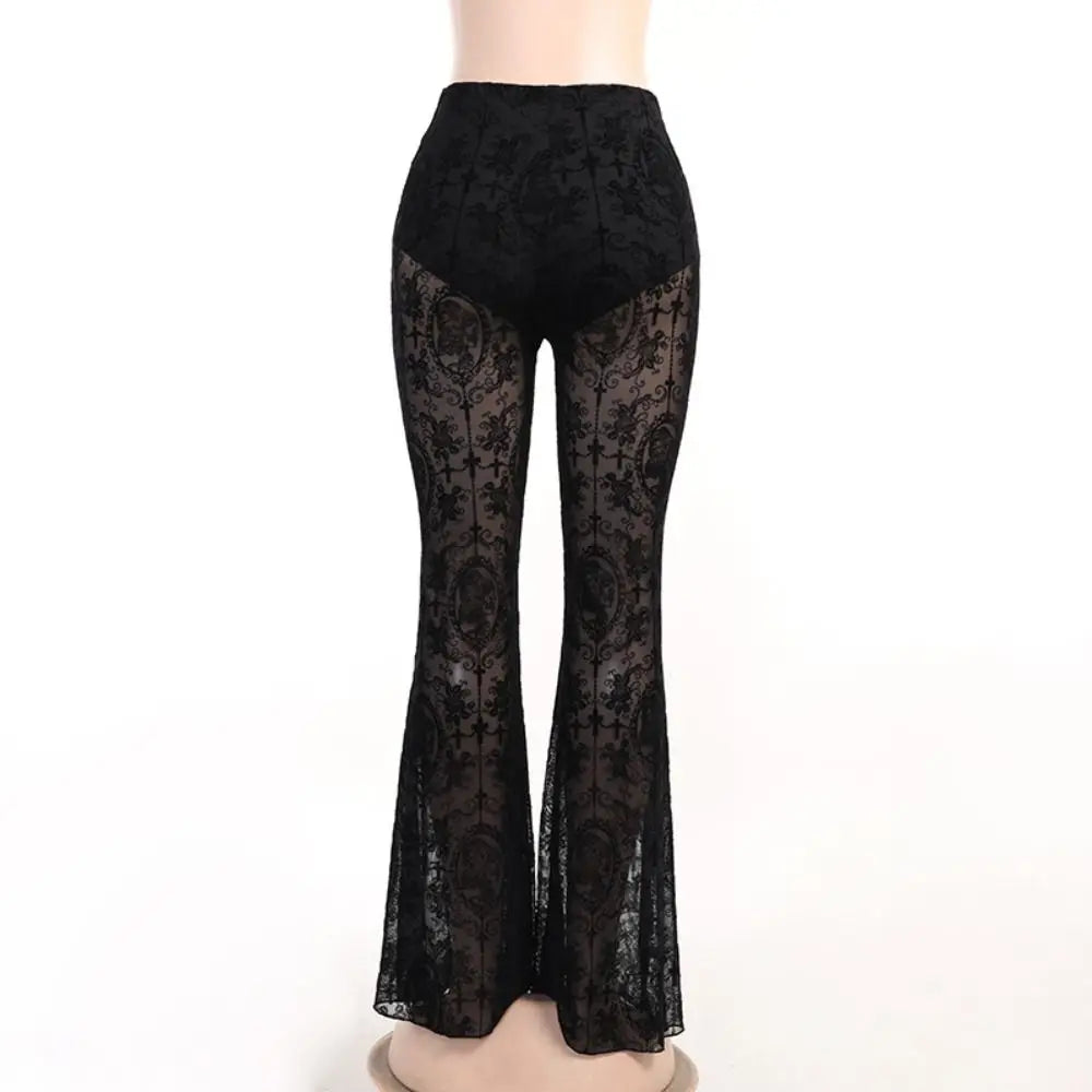 Black Gothic Lace Flare Pants