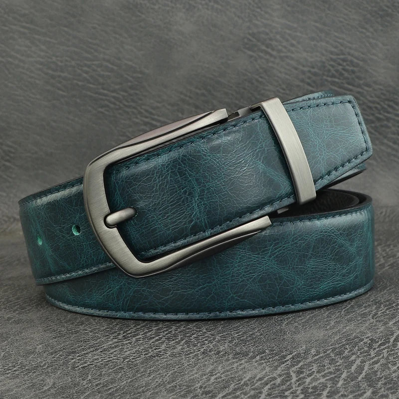 Men's Gray Leather Pin Buckle Belt