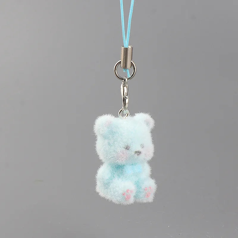 3D Flocked Bear Phone Lanyard
