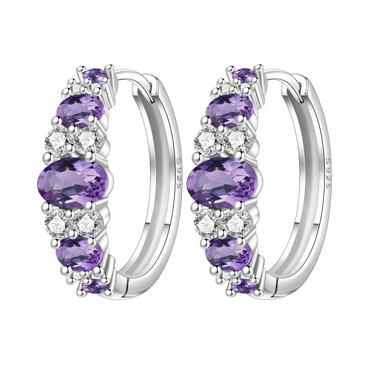 925 Silver Vine Heart Black Zircon Hoops