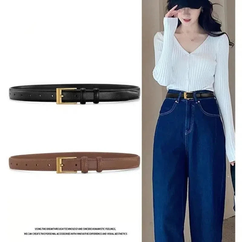 Women's Thin Leather Pin Buckle Belt
