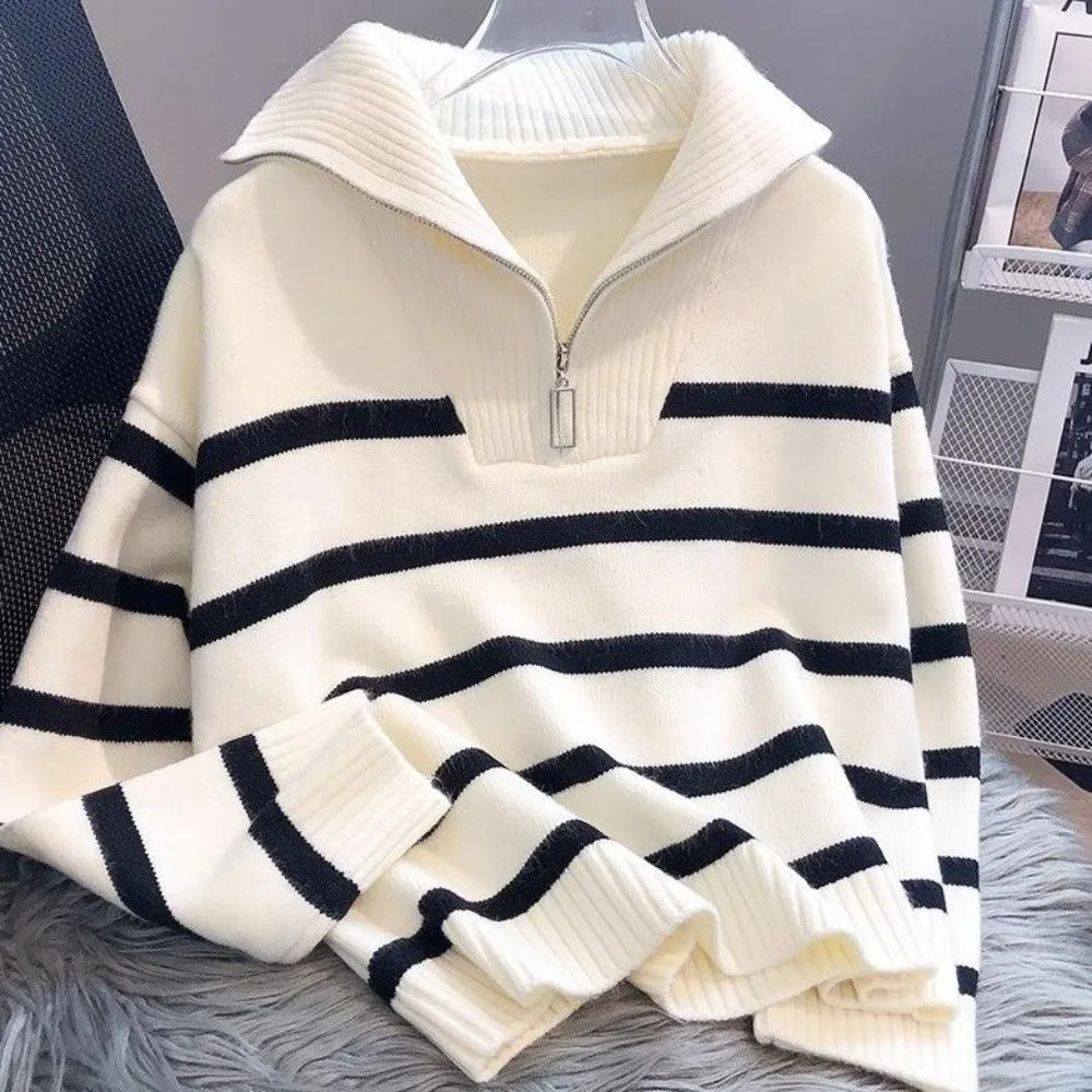 Short Striped Half-Zip Sweater