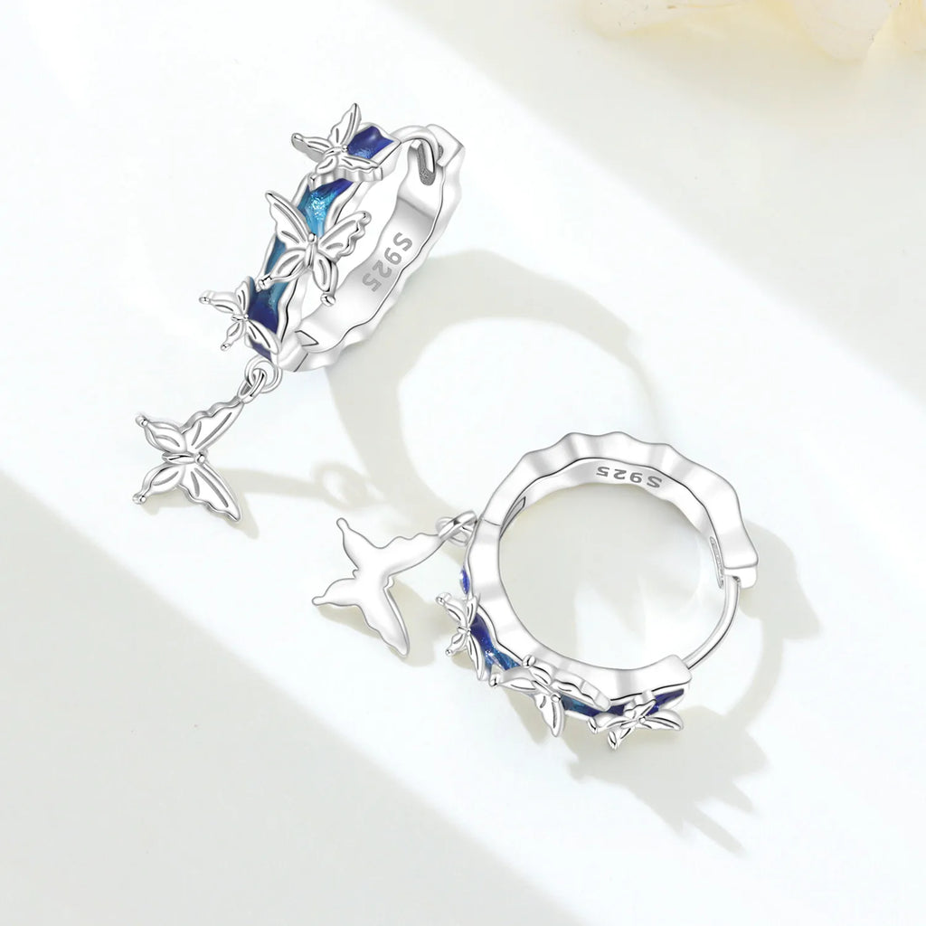 925 Silver Butterfly Flower Dangle Earrings