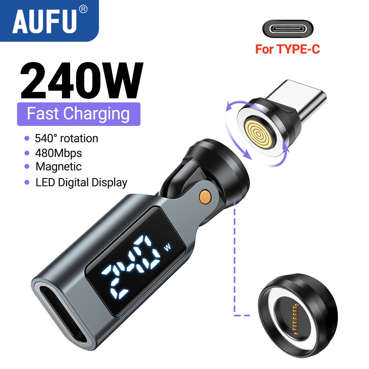 📟 AUFU Digital Display Magnetic USB-C Adapter