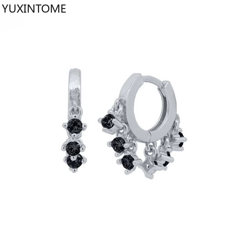925 Silver Black Zircon Charm Hoops