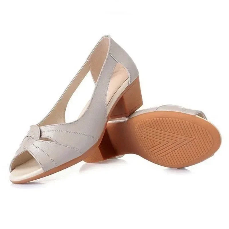 Women's Black Peep-Toe Mid Heels