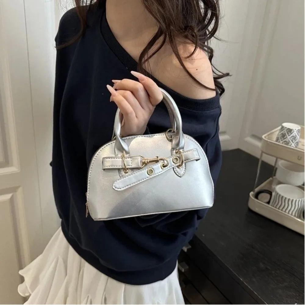 Buckle Shell Top-Handle Bag