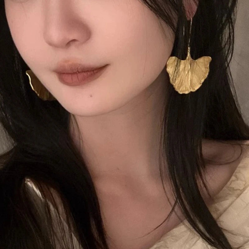 Gold Ginkgo Leaf Dangle Earrings