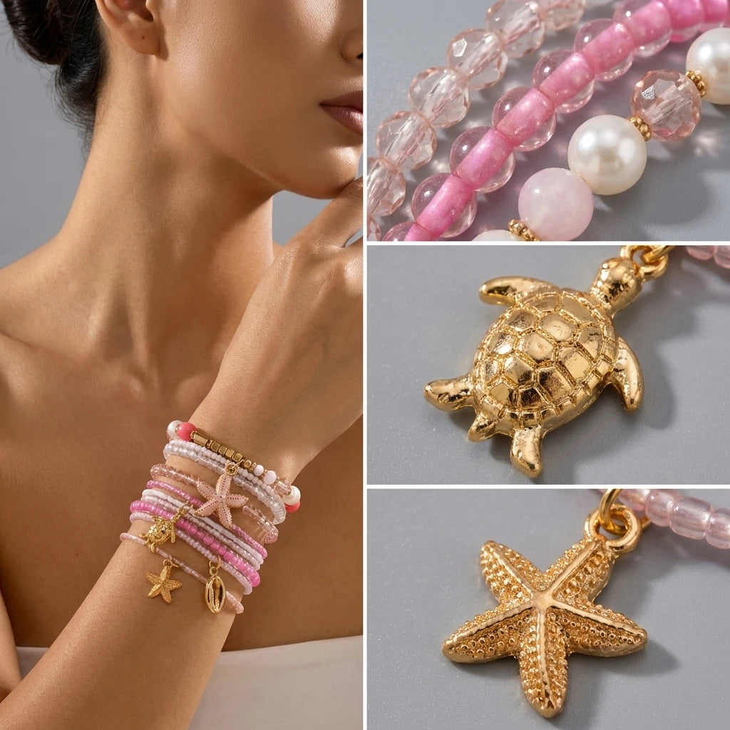 🐚 Beach Shell Starfish Bracelet Set
