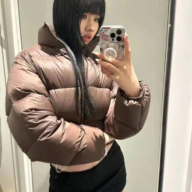 Women's Cropped Stand Collar Puffer Jacket