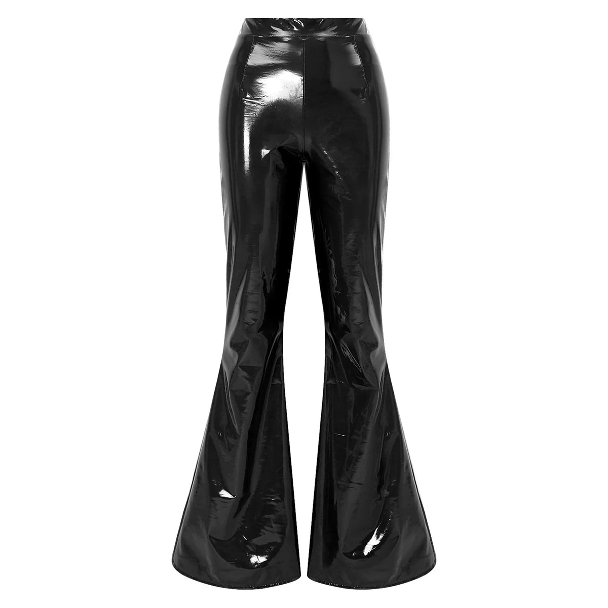 Glossy Faux Leather Flare Pants