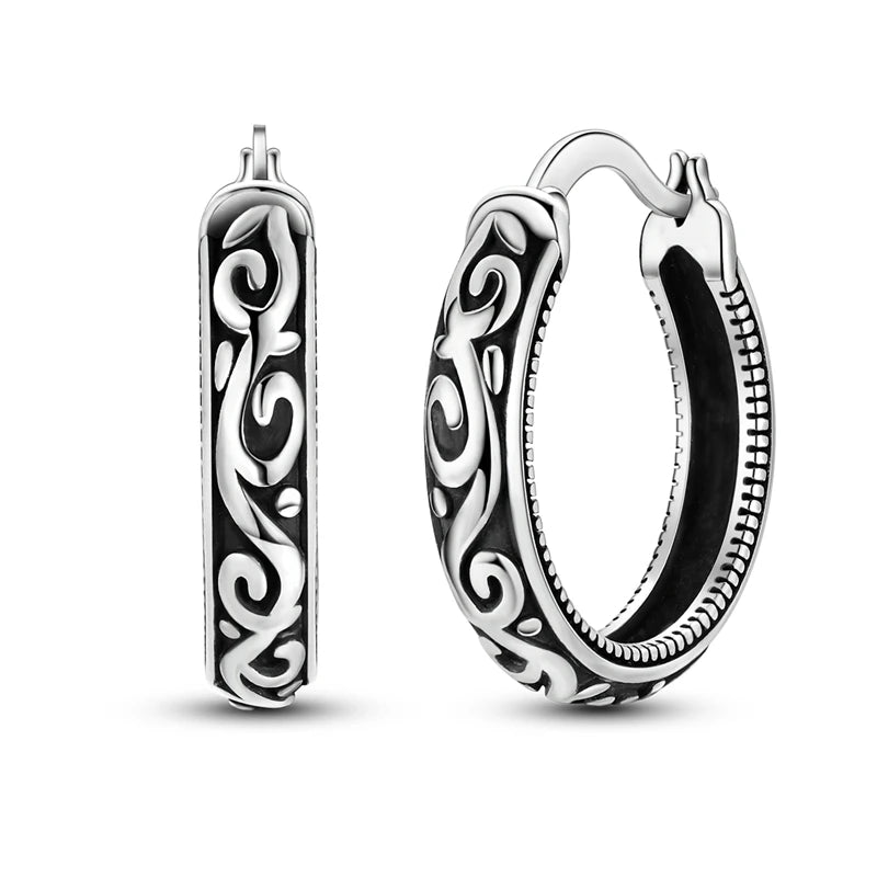 925 Silver Retro Pattern Stud Earrings