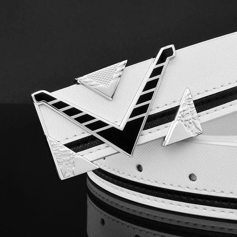 Unisex White Leather Belt