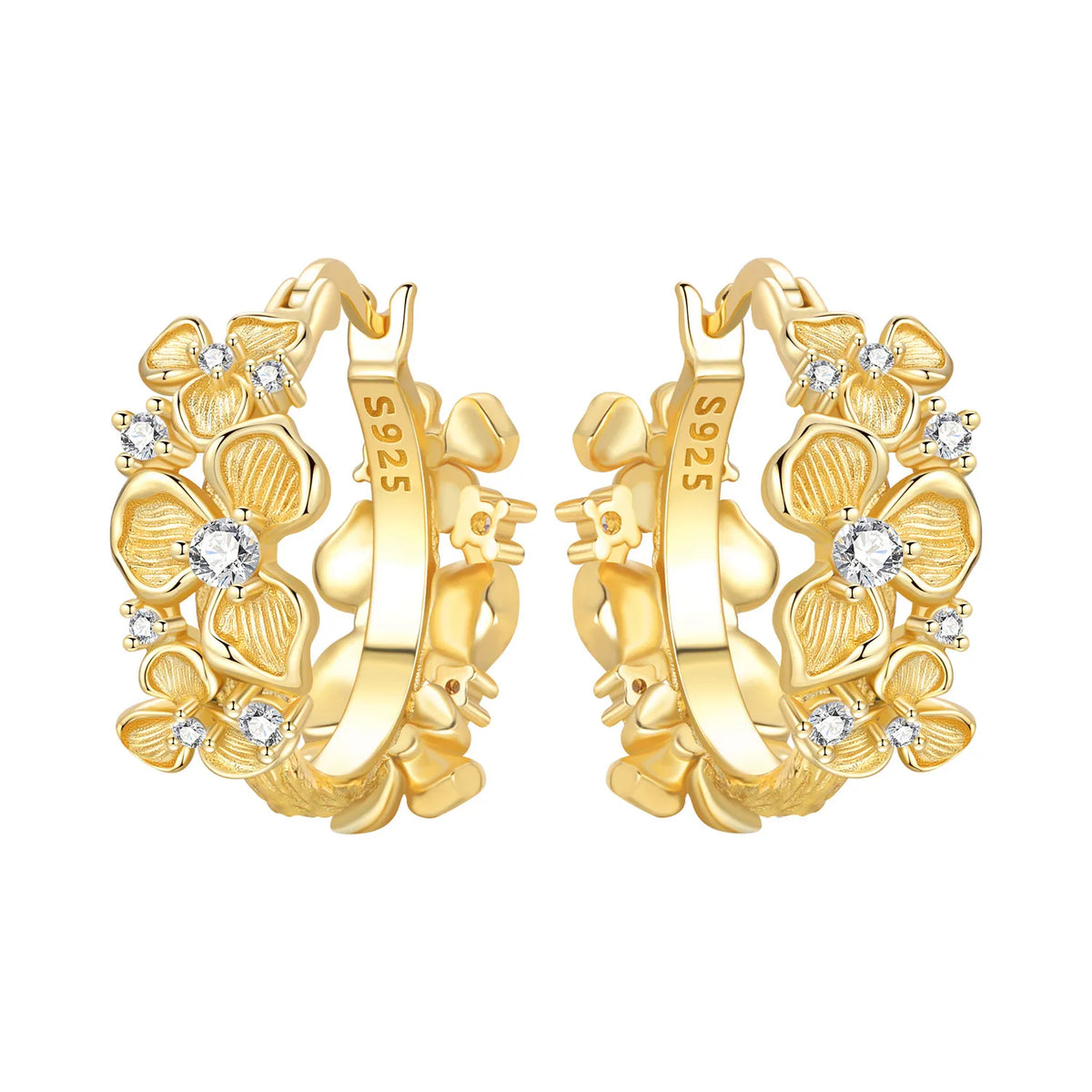 925 Silver 18K Gold Textured Iris Hoops
