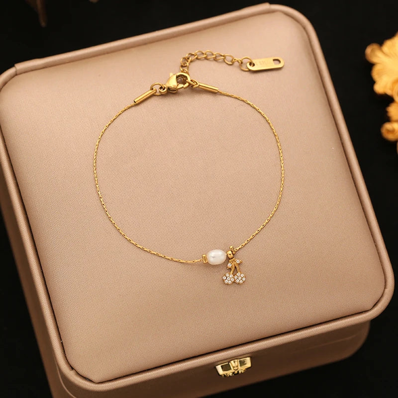 🍒 Pearl Cherry Charm Bracelet