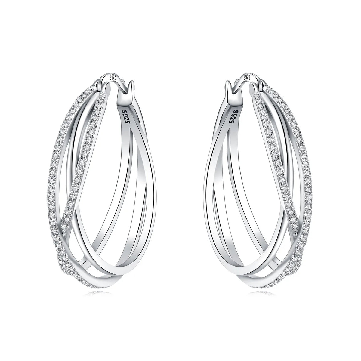 925 Silver Crossed Double Ring Earrings