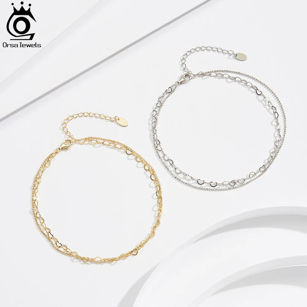 925 Silver Layered Bead Anklet