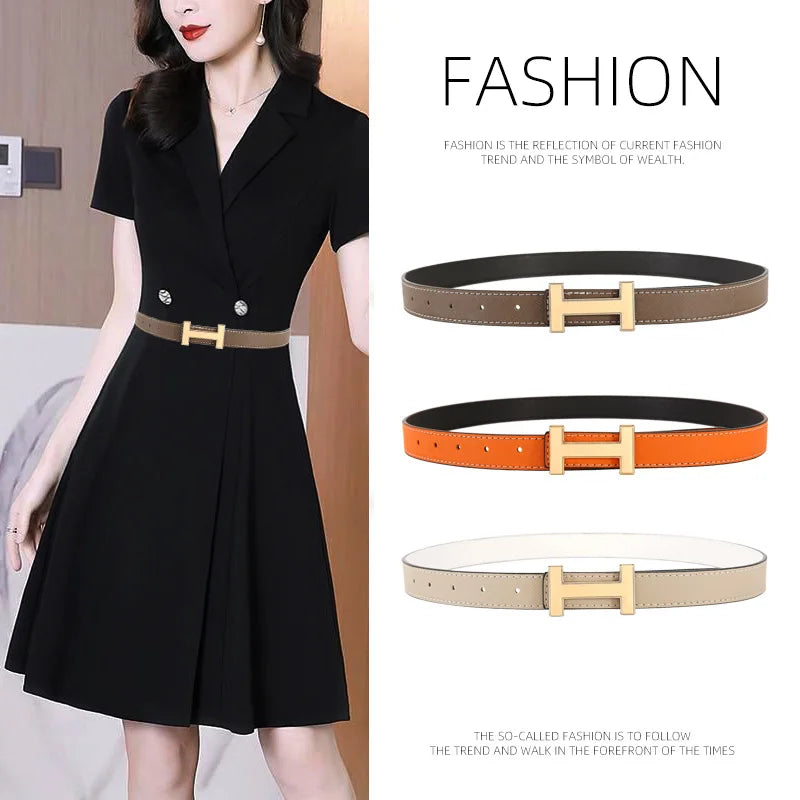 Women's Leather Belt with Alloy Buckle