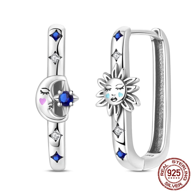 925 Silver Star & Moon Square Hoops