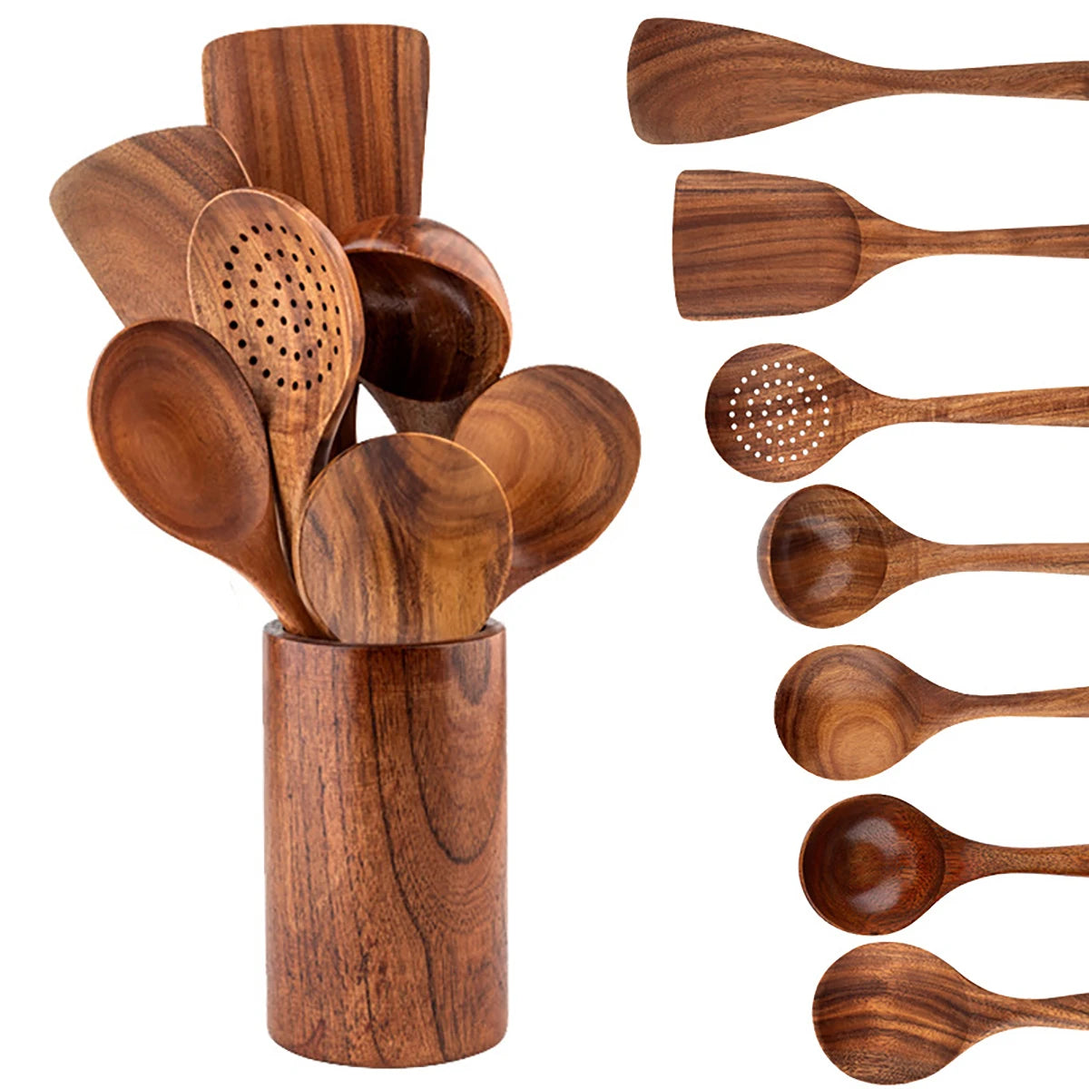 Wooden Cooking Utensil Set with Holder