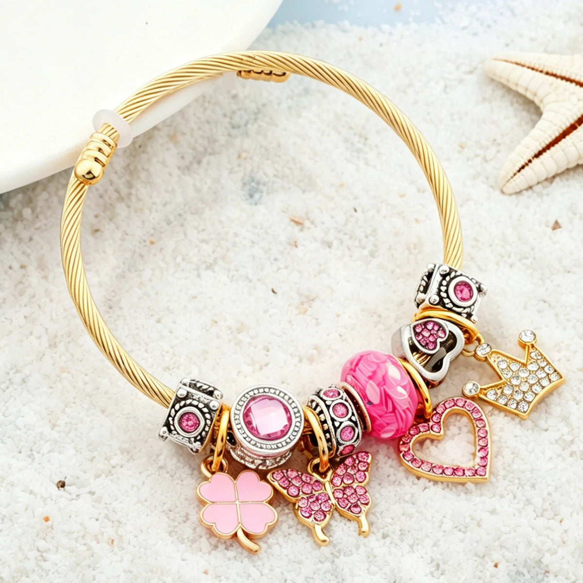 🦋 Pink Crystal Butterfly Charm Bracelet