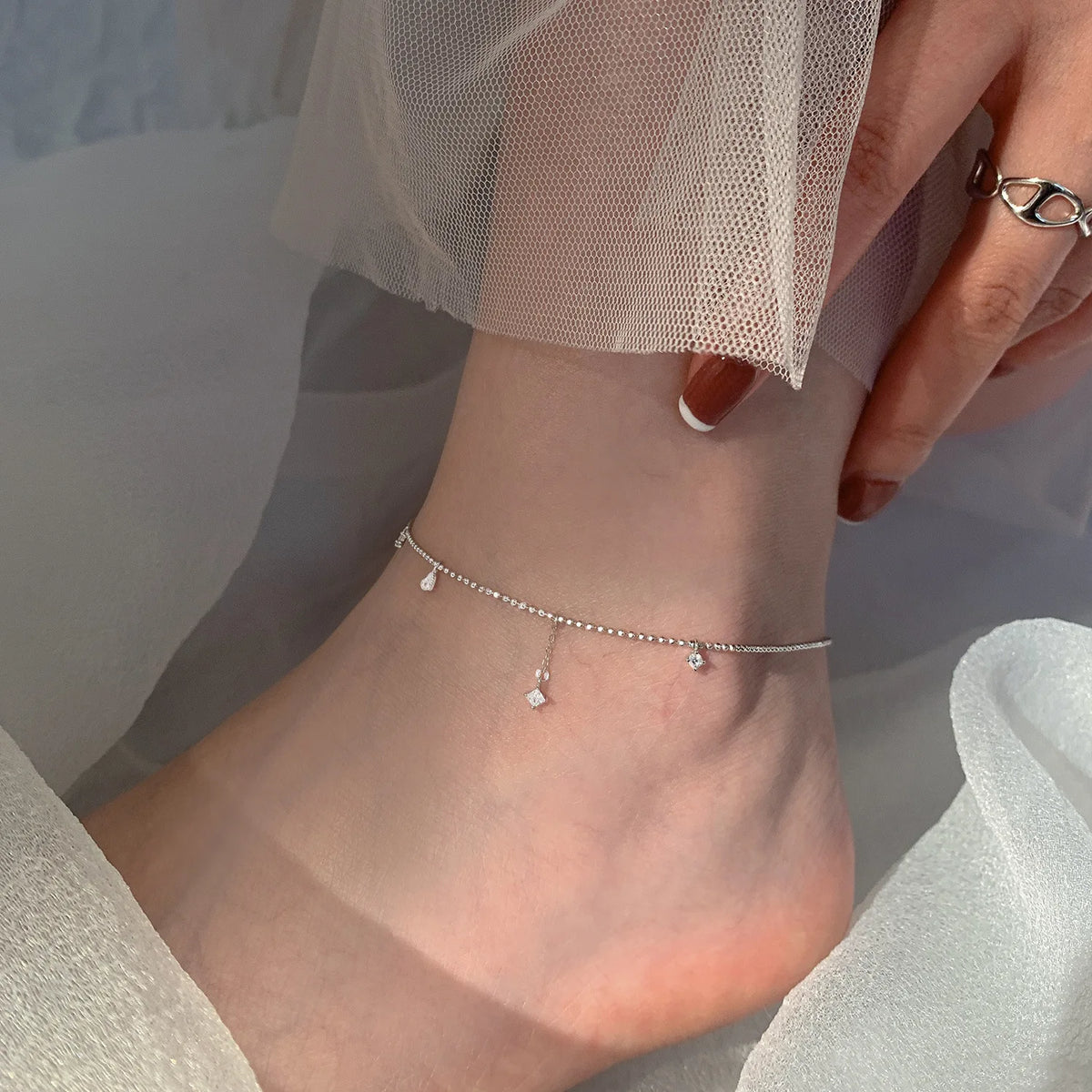 925 Silver Double-Layer Disc Anklet