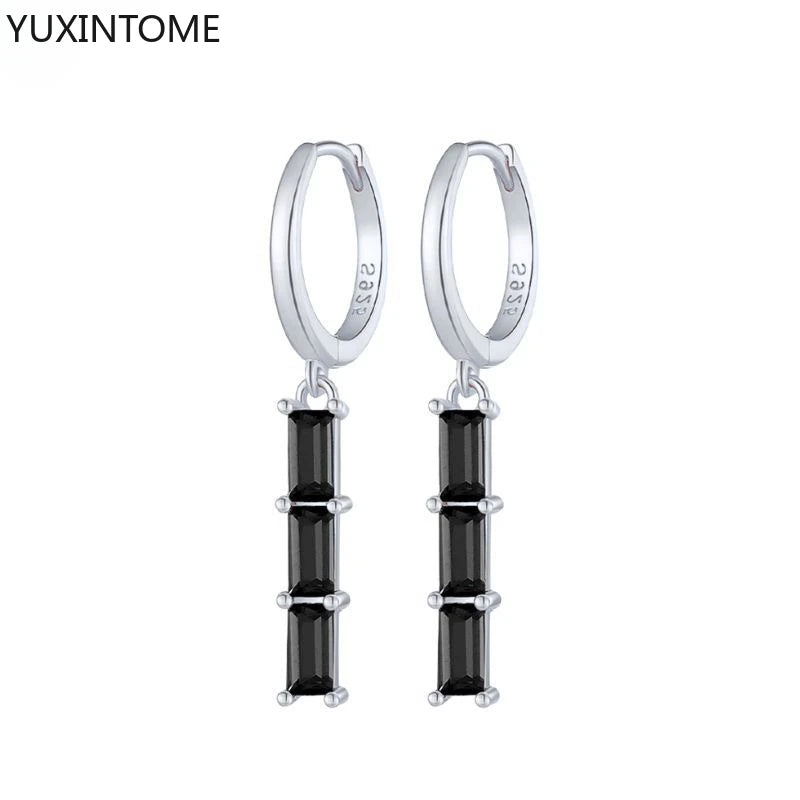 925 Silver Black Zircon Charm Hoops