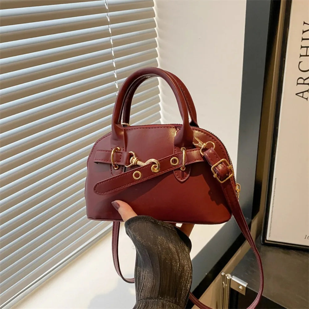 Buckle Shell Top-Handle Bag