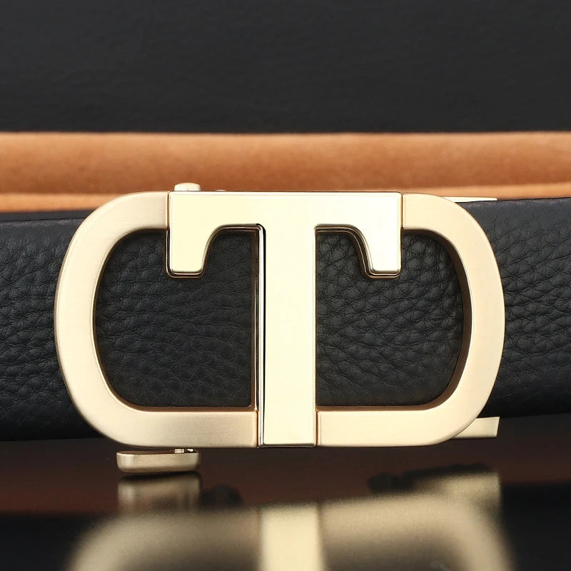Men's Leather Belt with Gold T Buckle