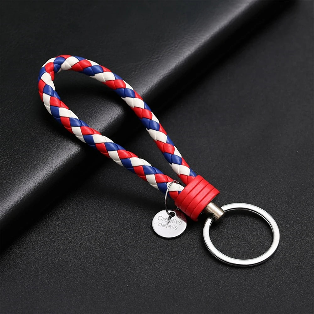 Braided Leather Rope Keychain