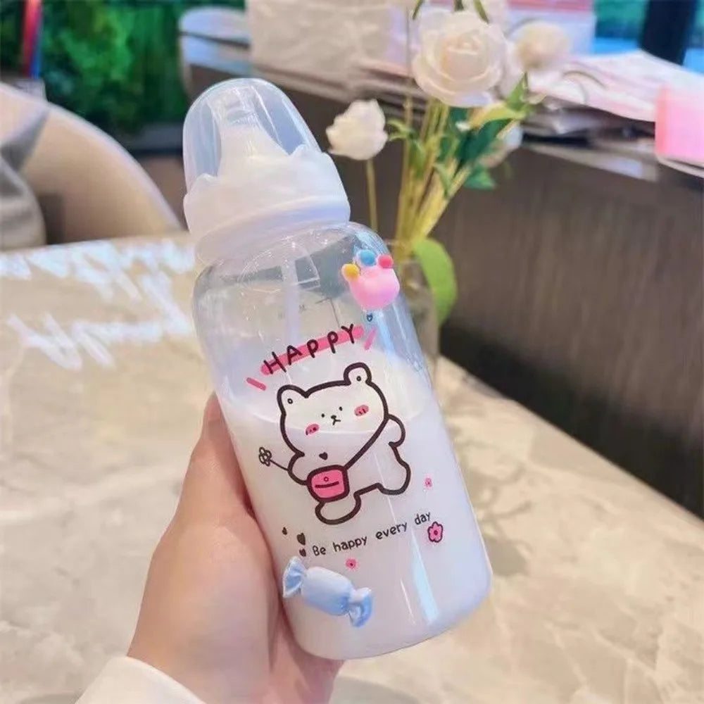 Strawberry Bear Straw Water Bottle 400ml