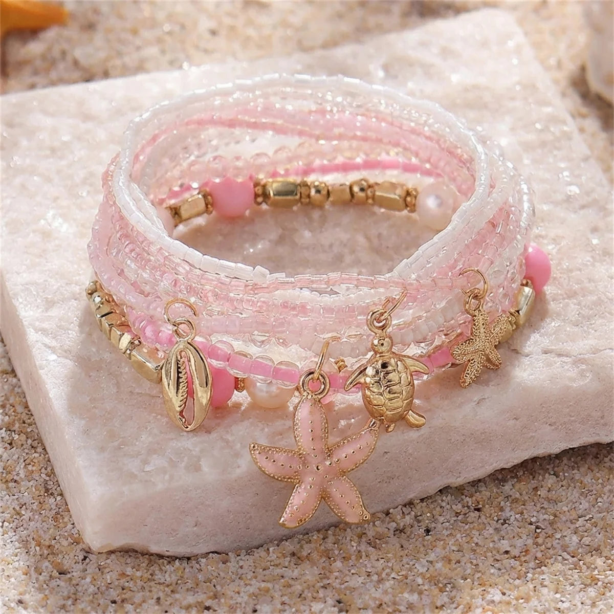 🐚 Beach Shell Starfish Bracelet Set