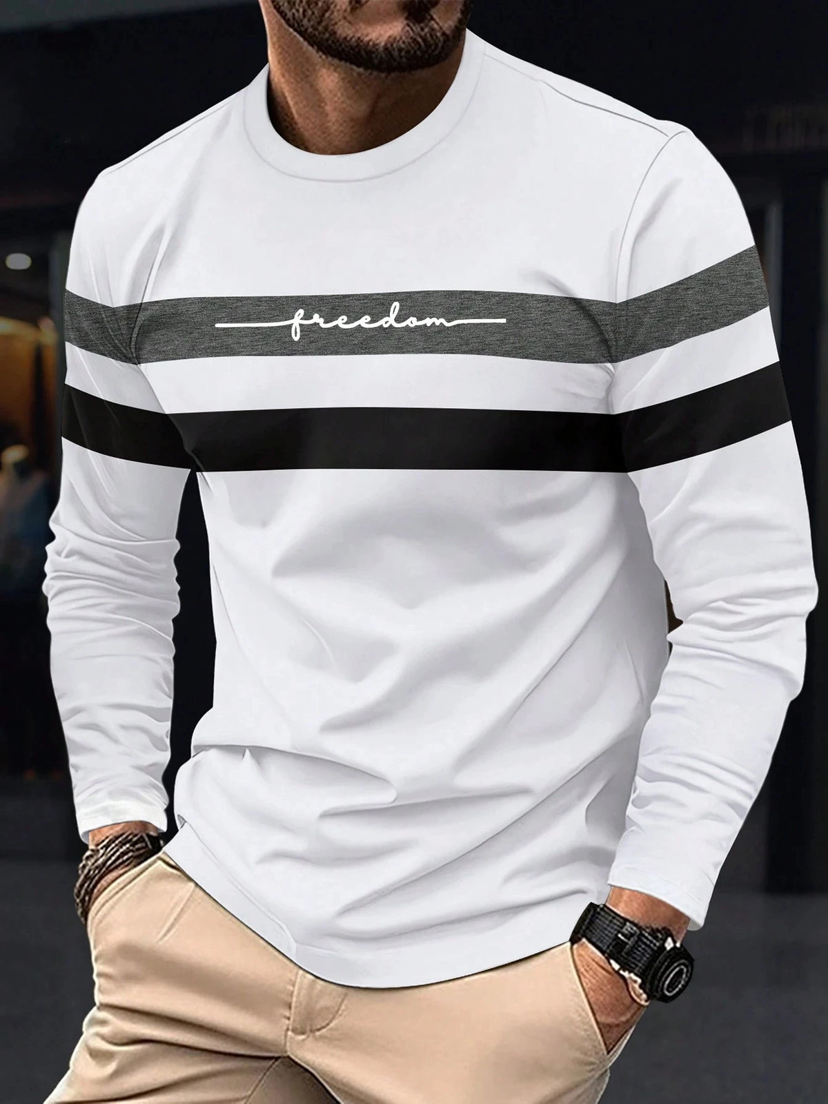 Men's Oversized Striped Long Sleeve Tee