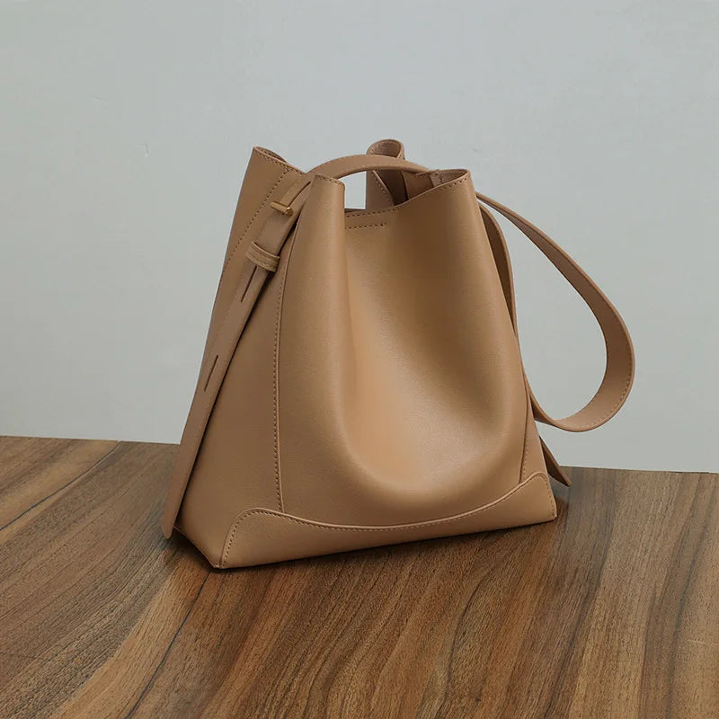Genuine Cowhide Bucket Crossbody Bag