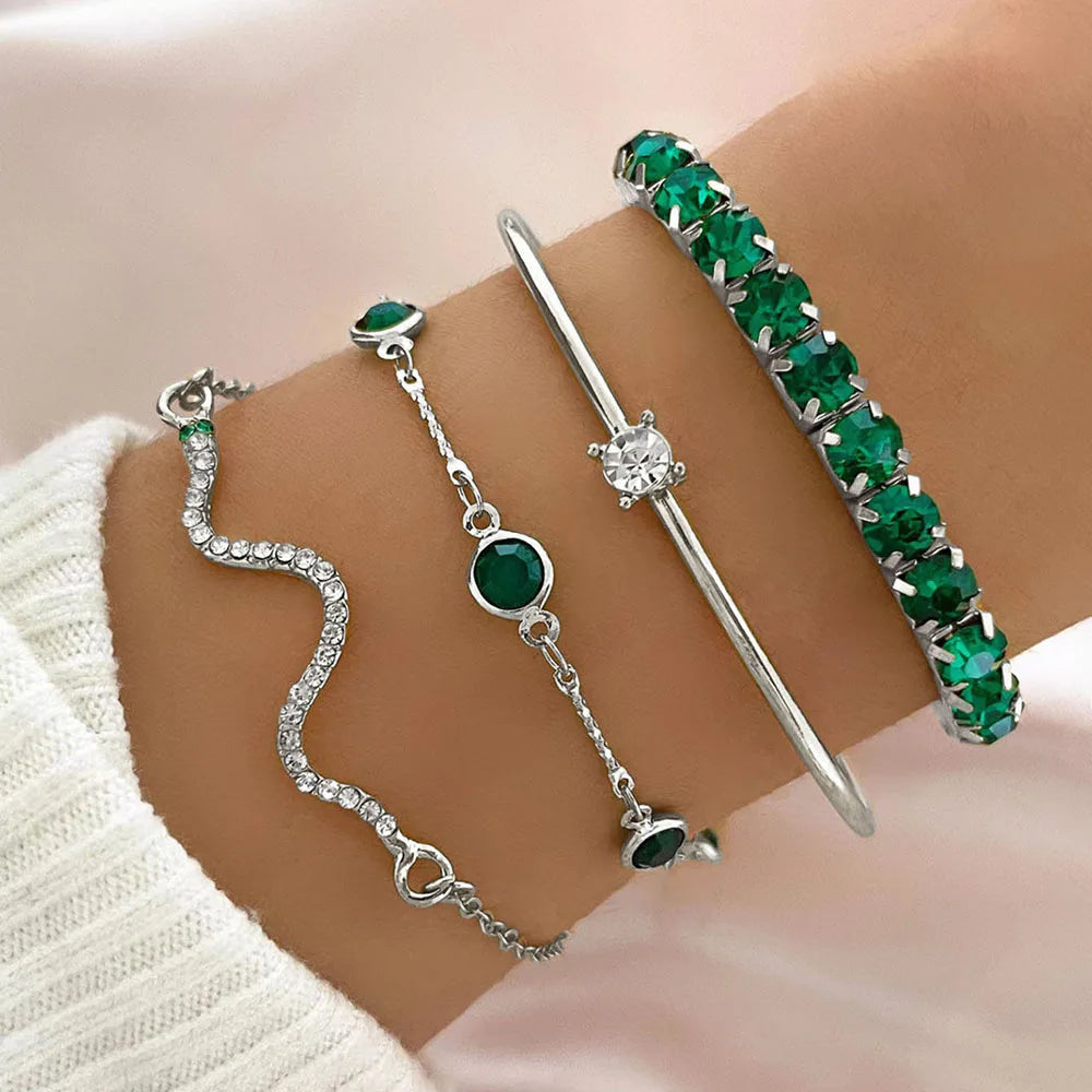 Snake Rhinestone Bangles – 4 Pcs