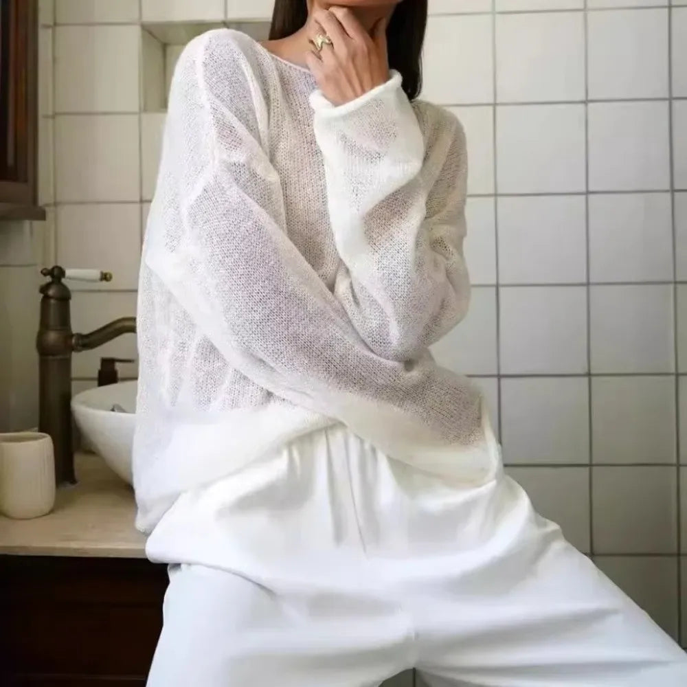 Sheer Flared Sleeve Knit Top