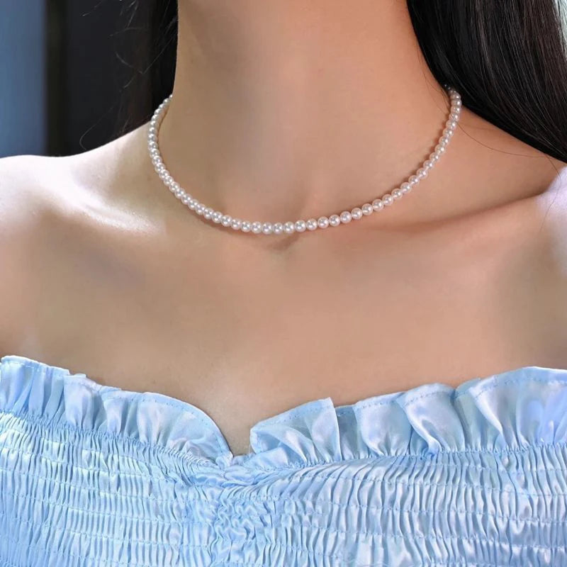 🤍 White Imitation Pearl Choker Necklace