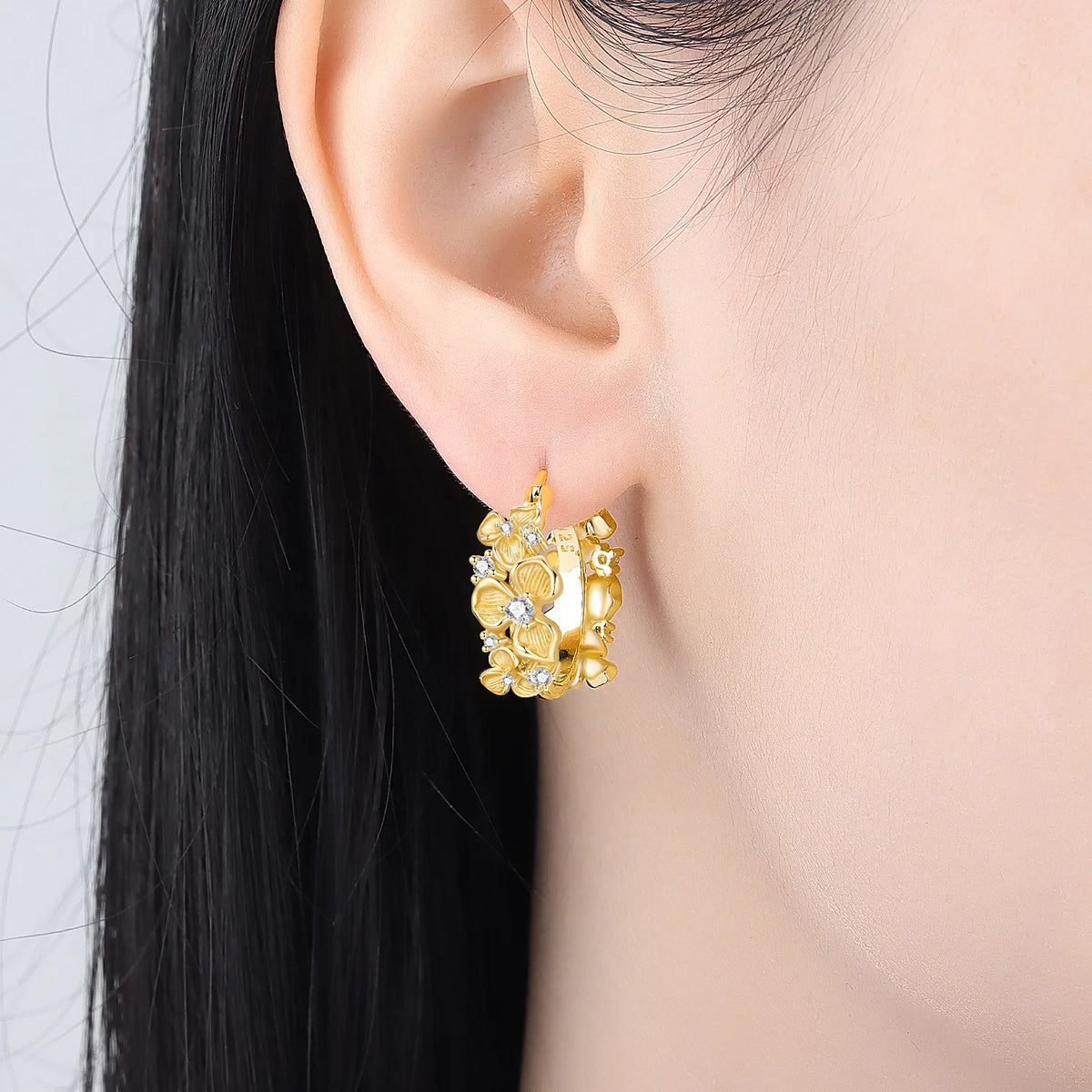 925 Silver 18K Gold Textured Iris Hoops