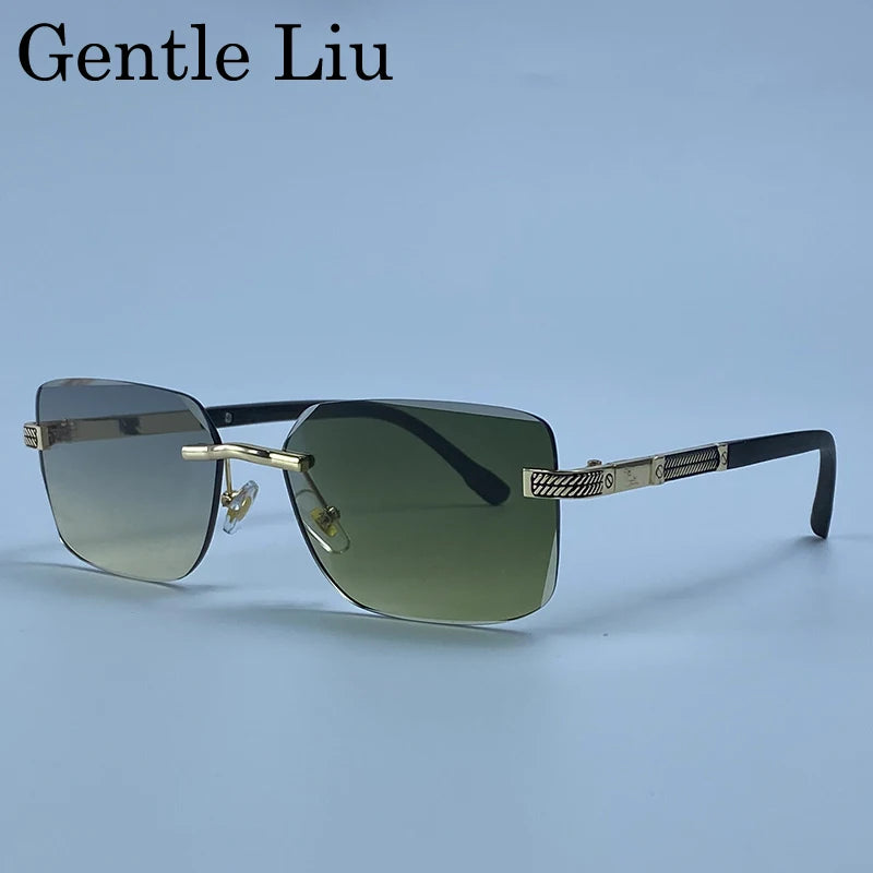 Men's Carved Gold Rimless Sunglasses