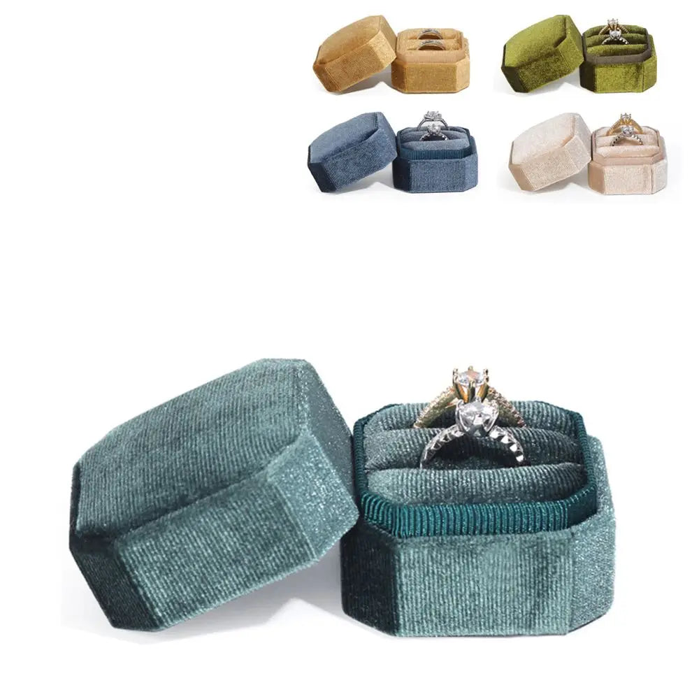 Octagon Velvet Double Ring Box